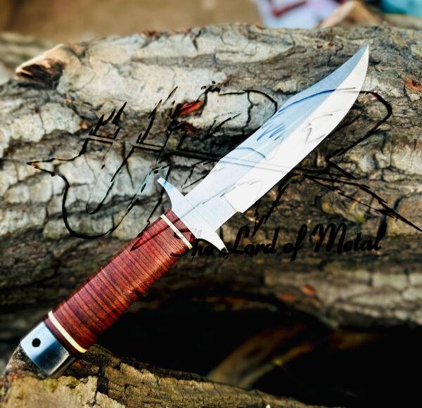 Handmade SOG Bowie Knife - D2 Tool Steel, Stacked Leather Handle, Includes Leather Sheath - Image 5