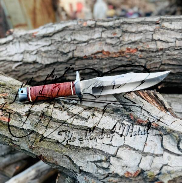 Handmade SOG Bowie Knife - D2 Tool Steel, Stacked Leather Handle, Includes Leather Sheath - Image 4