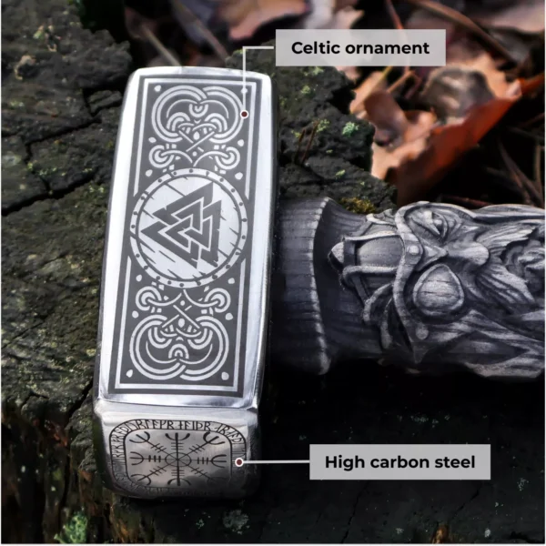 Viking Hammer Valknut Odin Hand Forged Carbon Steel Norse Mythology 13.3 - Image 2