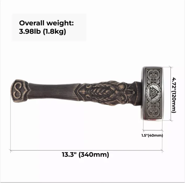 Viking Hammer Valknut Odin Hand Forged Carbon Steel Norse Mythology 13.3 - Image 5