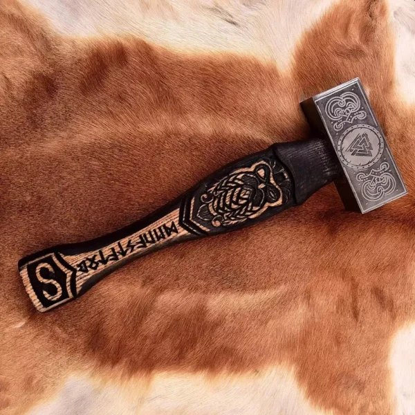 Viking Hammer Valknut Odin Hand Forged Carbon Steel Norse Mythology - Image 4