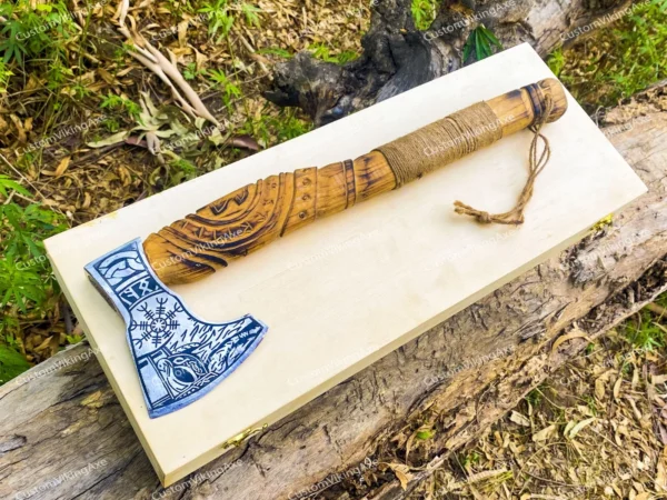 Personalized Viking Axe with Custom Wooden Box – Perfect Gift with Logo/Text - Image 3