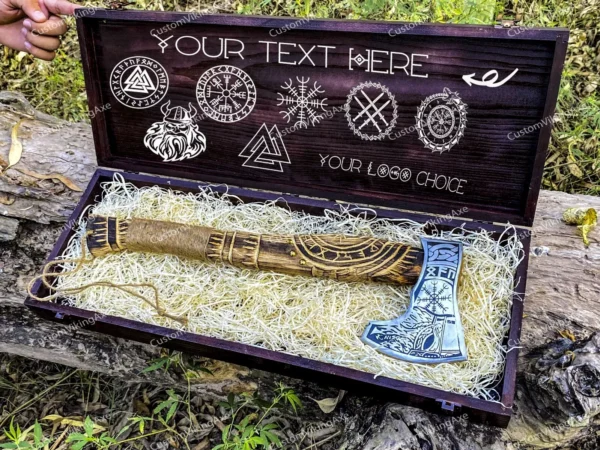 Personalized Viking Axe with Custom Wooden Box – Perfect Gift with Logo/Text - Image 6