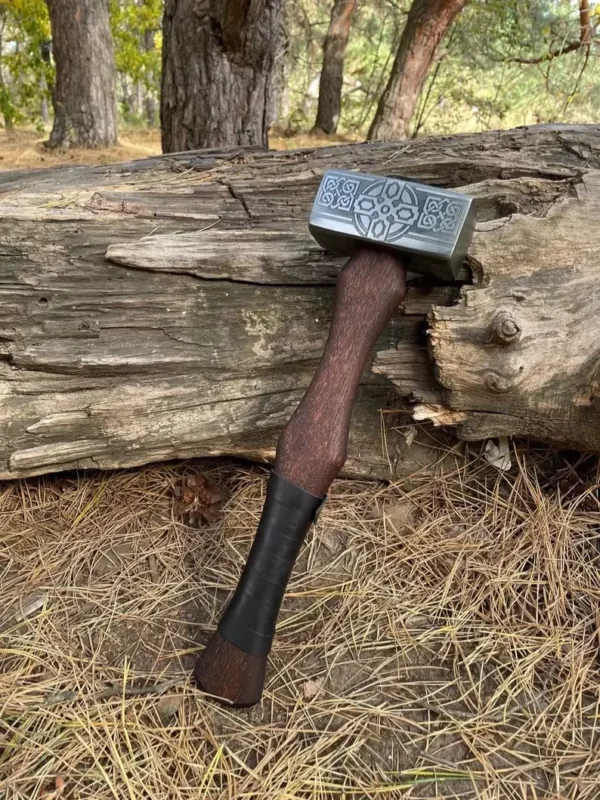 Handmade Viking Hammer Mjolnir & Valknut Etched Design - Unique Thor Hammer - Image 4