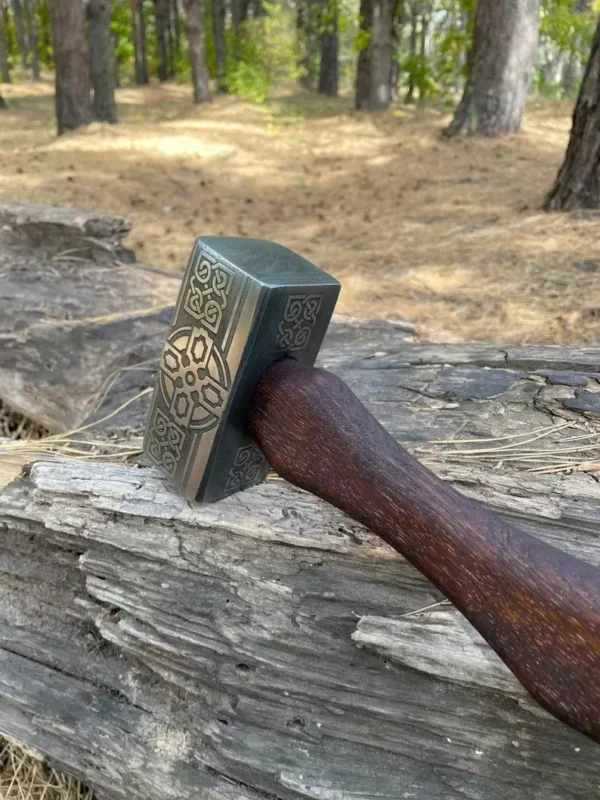 Handmade Viking Hammer Mjolnir & Valknut Etched Design - Unique Thor Hammer - Image 5