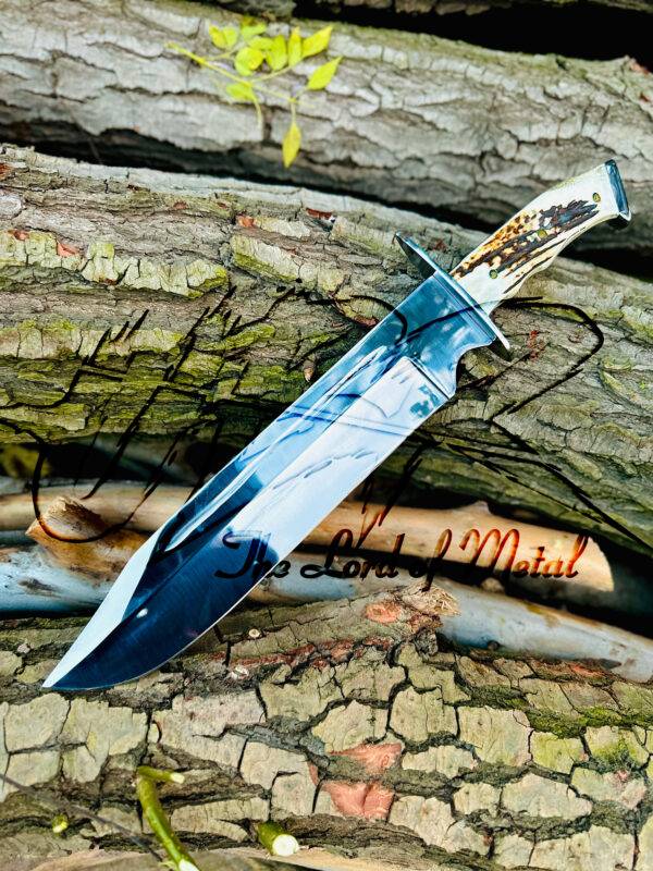 Custom Handmade D2 Steel Stag Horn Bowie Knife - Mirror Polish Blade - Image 2