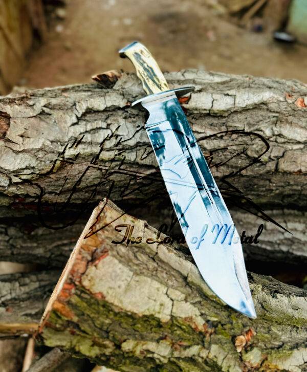 Custom Handmade D2 Steel Stag Horn Bowie Knife - Mirror Polish Blade - Image 4