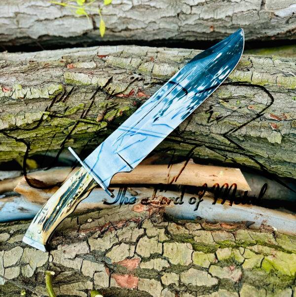 Custom Handmade D2 Steel Stag Horn Bowie Knife - Mirror Polish Blade - Image 3