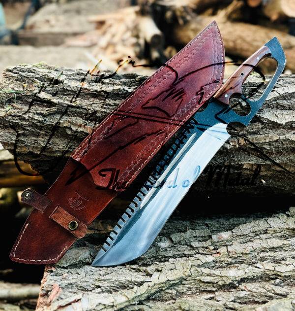 Custom High Carbon Steel Bowie Knife - Handmade Hunting Knife with Sheath - Image 2