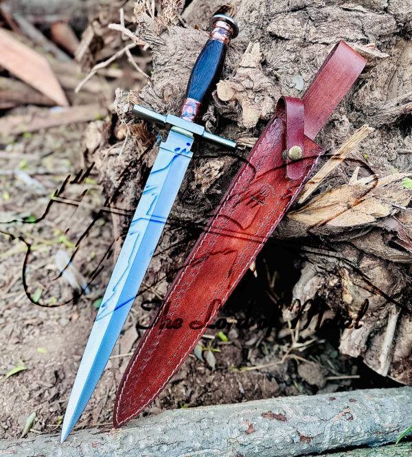 Custom Handmade D2 Tool Steel Stiletto Dagger Sword – Best Gift for Men, Wenge Wood Handle, Leather Sheath - Image 5