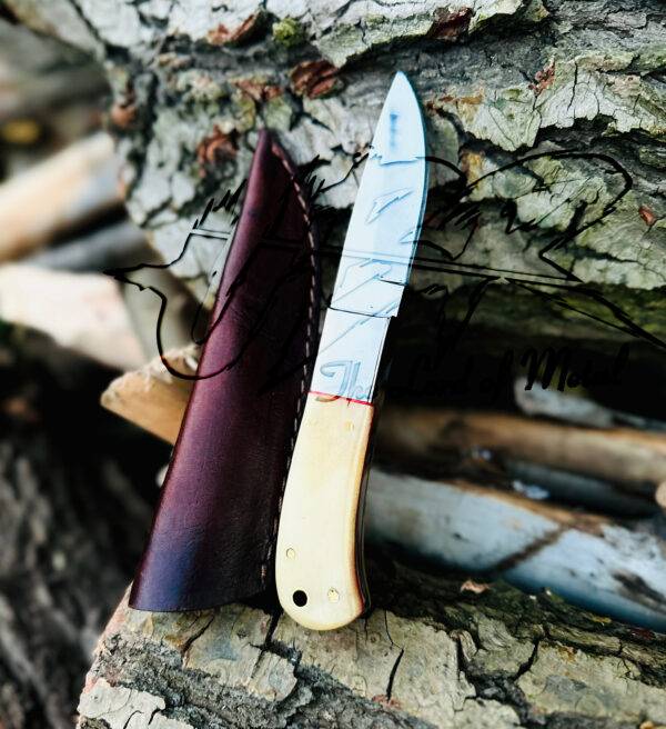 Custom Handmade D2 Steel Hunting Skinner Knife with Camel Bone Handle - Image 3